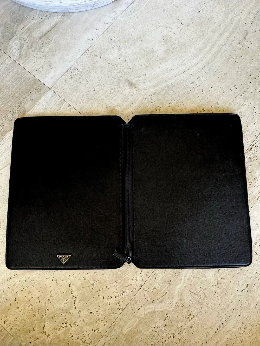 Prada Saffiano Black Leather Zip-around Document Holder in Pristine Condition